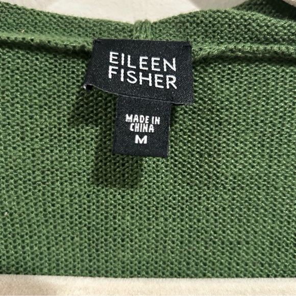 Eileen Fisher 100% Linen Open Front Green Sweater with Hoodie Size Medium - Picture 3 of 5